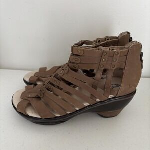Jambu Shoes Womens Size 8.5‎ Taupe Sugar Gladiator Wedge Sandals Zip WJ28SUG50